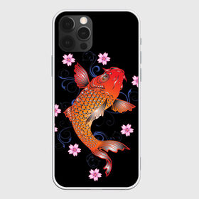 Чехол для iPhone 12 Pro Max с принтом Карп Кои с Цветами , Силикон |  | fish | japan | koi | животные | иероглифы | карпы | кои | рыбы | цветы | япония