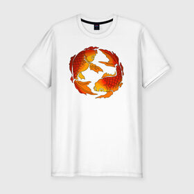 Мужская футболка хлопок Slim с принтом Карпы Кои , 92% хлопок, 8% лайкра | приталенный силуэт, круглый вырез ворота, длина до линии бедра, короткий рукав | fish | japan | koi | животные | иероглифы | карпы | кои | рыбы | цветы | япония