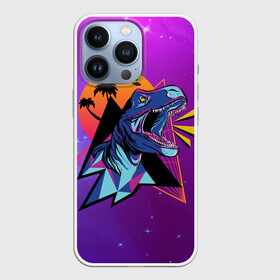 Чехол для iPhone 13 Pro с принтом Retrowave Neon Dinosaur ,  |  | Тематика изображения на принте: 1980 | 80s | geometry | retrowave | retrowave принт | rex | space | t rex | trex | tropical | восьмидесятые | геометрия | космос | нео | неоновый динозавр | пальмы | рекс | ретровейв | рисунок динозавра | тираннозавр | тиранозавр