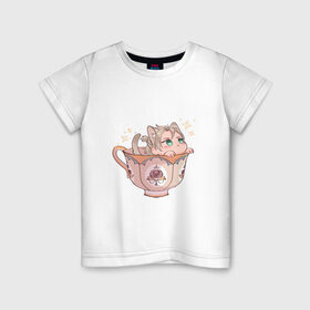 Детская футболка хлопок с принтом Котик Альбедо , 100% хлопок | круглый вырез горловины, полуприлегающий силуэт, длина до линии бедер | альбедо | арт | кружка | кружка чая | милый парень | неко | рисунок | роза | розы | чашечка | чашка