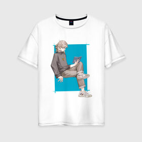 Женская футболка хлопок Oversize с принтом Современный Альбедо , 100% хлопок | свободный крой, круглый ворот, спущенный рукав, длина до линии бедер
 | альбедо | арт | блондин | милый парень | рисунок