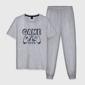 Мужская пижама хлопок с принтом Game over , 100% хлопок | брюки и футболка прямого кроя, без карманов, на брюках мягкая резинка на поясе и по низу штанин
 | game over | джойстик | игра окончена | пульт | сломанный джойстик
