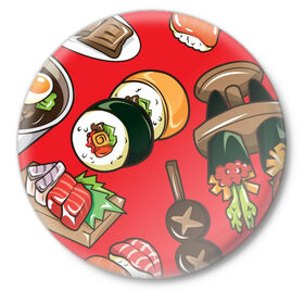 Значок с принтом Еда ,  металл | круглая форма, металлическая застежка в виде булавки | Тематика изображения на принте: еда | роллы | суши | шашлык | яичница
