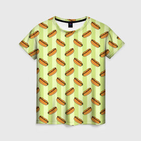 Женская футболка 3D с принтом Хотдог , 100% полиэфир ( синтетическое хлопкоподобное полотно) | прямой крой, круглый вырез горловины, длина до линии бедер | еда | минимализм | рисунок | фастфуд | хотдог