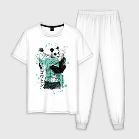 Мужская пижама хлопок с принтом BEASTARS Гохин , 100% хлопок | брюки и футболка прямого кроя, без карманов, на брюках мягкая резинка на поясе и по низу штанин
 | anime | beastars | gouhin | manga | аниме | выдающиеся звери | гохин | манга | панда