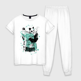 Женская пижама хлопок с принтом BEASTARS Гохин , 100% хлопок | брюки и футболка прямого кроя, без карманов, на брюках мягкая резинка на поясе и по низу штанин | anime | beastars | gouhin | manga | аниме | выдающиеся звери | гохин | манга | панда