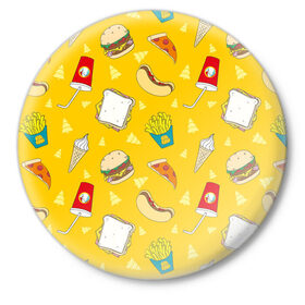 Значок с принтом Фастфуд ,  металл | круглая форма, металлическая застежка в виде булавки | бургеры | бутерброд | вредная еда | еда | мороженое | пицца | сок | фастфуд | хотдог