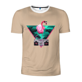 Мужская футболка 3D спортивная с принтом Фламинго , 100% полиэстер с улучшенными характеристиками | приталенный силуэт, круглая горловина, широкие плечи, сужается к линии бедра | Тематика изображения на принте: африка | крылья | мода | прикольные | природа | птица | розовый | фламинго | цвет | яркие