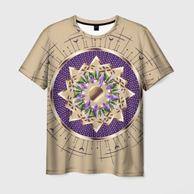 Мужская футболка 3D с принтом Ведьмовский круг , 100% полиэфир | прямой крой, круглый вырез горловины, длина до линии бедер | ведьмы | золото | кристалы | растения | узелки | узор | цветы