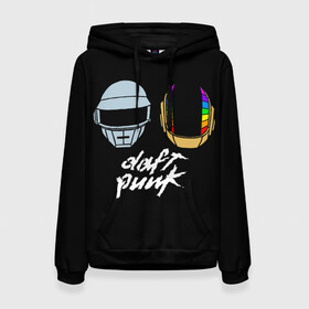 Женская толстовка 3D с принтом Daft Punk , 100% полиэстер  | двухслойный капюшон со шнурком для регулировки, мягкие манжеты на рукавах и по низу толстовки, спереди карман-кенгуру с мягким внутренним слоем. | daft punk | дафт панк | дафт панк арт | дафт панк шлемы | электронная музыка