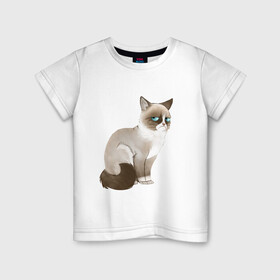 Детская футболка хлопок с принтом Grumpy Cat , 100% хлопок | круглый вырез горловины, полуприлегающий силуэт, длина до линии бедер | grumpy cat | грустный кот | кот мем | мем | сердитая кошка