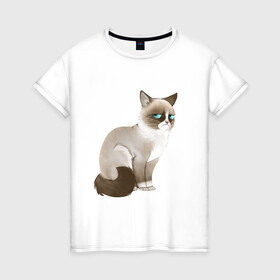 Женская футболка хлопок с принтом Grumpy Cat , 100% хлопок | прямой крой, круглый вырез горловины, длина до линии бедер, слегка спущенное плечо | grumpy cat | грустный кот | кот мем | мем | сердитая кошка