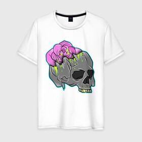 Мужская футболка хлопок с принтом Roseskull , 100% хлопок | прямой крой, круглый вырез горловины, длина до линии бедер, слегка спущенное плечо. | csgo | graffiti | hate | rose | skull | streetart | неон | неоновый череп | роза | цветы | череп