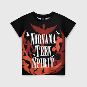 Детская футболка 3D с принтом NIRVANA TEEN SPIRIT , 100% гипоаллергенный полиэфир | прямой крой, круглый вырез горловины, длина до линии бедер, чуть спущенное плечо, ткань немного тянется | art | cobain | curt | girl | grunge | metal | music | nirvana | punk | rock | spiritm | usa | гранж | группа | кобэйн | курт | метал | музыка | нирвана | панк | рисунок | рок | сша