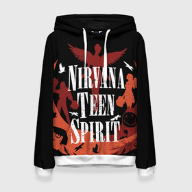 Женская толстовка 3D с принтом NIRVANA TEEN SPIRIT , 100% полиэстер  | двухслойный капюшон со шнурком для регулировки, мягкие манжеты на рукавах и по низу толстовки, спереди карман-кенгуру с мягким внутренним слоем. | art | cobain | curt | girl | grunge | metal | music | nirvana | punk | rock | spiritm | usa | гранж | группа | кобэйн | курт | метал | музыка | нирвана | панк | рисунок | рок | сша