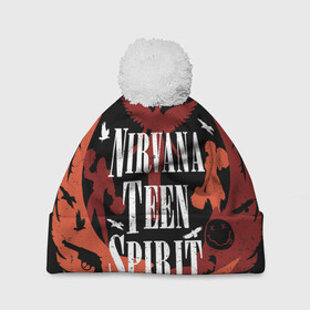 Шапка 3D c помпоном с принтом NIRVANA TEEN SPIRIT , 100% полиэстер | универсальный размер, печать по всей поверхности изделия | art | cobain | curt | girl | grunge | metal | music | nirvana | punk | rock | spiritm | usa | гранж | группа | кобэйн | курт | метал | музыка | нирвана | панк | рисунок | рок | сша