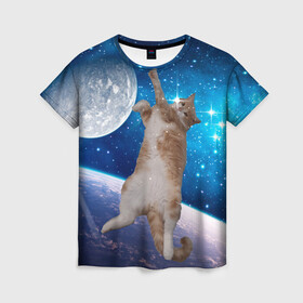 Женская футболка 3D с принтом Кисулькин в космосе , 100% полиэфир ( синтетическое хлопкоподобное полотно) | прямой крой, круглый вырез горловины, длина до линии бедер | астроном пушистый | барсик | звезды | космос | котики | коты