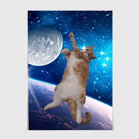 Постер с принтом Кисулькин в космосе , 100% бумага
 | бумага, плотность 150 мг. Матовая, но за счет высокого коэффициента гладкости имеет небольшой блеск и дает на свету блики, но в отличии от глянцевой бумаги не покрыта лаком | астроном пушистый | барсик | звезды | космос | котики | коты