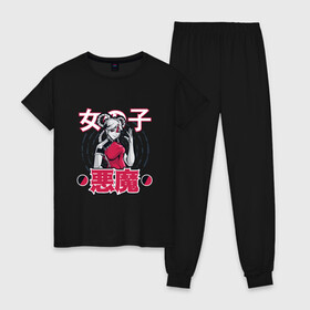 Женская пижама хлопок с принтом Китайская девушка аниме , 100% хлопок | брюки и футболка прямого кроя, без карманов, на брюках мягкая резинка на поясе и по низу штанин | ahegao | art | china | japan | japanimation | kanji | kawaii | manga | waifu | анимешник | арт | ахегао | ахэгао | в стиле аниме | вайфу | иероглифы | кавайи | кавайная | кандзи | китай | манга | рисунок | символы | япония | я