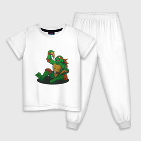 Детская пижама хлопок с принтом Pizza - Ninja Turtles , 100% хлопок |  брюки и футболка прямого кроя, без карманов, на брюках мягкая резинка на поясе и по низу штанин
 | donatello | leonardo | michelangelo | ninja | pizza | raphael | turtles | донателло | животные | карате | комикс | комиксы | леонардо | микеланджело | мультфильм | мутант | мутанты | ниндзя | пицца | рафаэль | сплинтер | супергерой