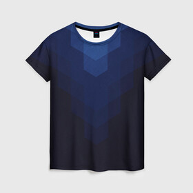 Женская футболка 3D с принтом Сине-черная Геометрия Линий , 100% полиэфир ( синтетическое хлопкоподобное полотно) | прямой крой, круглый вырез горловины, длина до линии бедер | абстракция | в топе | в тренде | волейбол | геометрический | геометрия линий | линии | популярный | сине черный | синий | спорт | спортивный | форма | футбол | черный