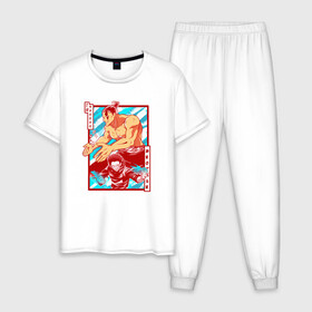 Мужская пижама хлопок с принтом МАГИЧЕСКАЯ БИТВА SUKUNA , 100% хлопок | брюки и футболка прямого кроя, без карманов, на брюках мягкая резинка на поясе и по низу штанин
 | anime | japan | japanese | jujutsu | jujutsu kaisen | kaisen | sukuna | аниме | двуликий призрак | иероглифы | инумаки | итадори | итадори юдзи | магическая битва | нобара | панда | рёмен | рёмен сукуна | сатору | сукуна | юдзи