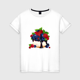 Женская футболка хлопок с принтом Черничный чизкейк , 100% хлопок | прямой крой, круглый вырез горловины, длина до линии бедер, слегка спущенное плечо | еда | клубника | сладости | торт | черника | ягоды