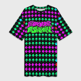 Платье-футболка 3D с принтом Неон Friday Night Funkin ,  |  | friday | funkin | night | найт | ночь | пятница | стрелки | фанк | фанкин | фридэй