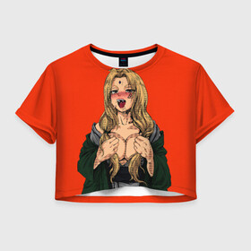 Женская футболка Crop-top 3D с принтом Ahegao Цунаде , 100% полиэстер | круглая горловина, длина футболки до линии талии, рукава с отворотами | ahegao | anime | anime girl | ахегао | девушка | охегао | семпай | цунаде | цунадэ
