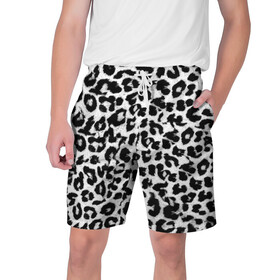 Мужские шорты 3D с принтом Снежный Барс ,  полиэстер 100% | прямой крой, два кармана без застежек по бокам. Мягкая трикотажная резинка на поясе, внутри которой широкие завязки. Длина чуть выше колен | Тематика изображения на принте: cheetah | leopard | wool | барс | леопард