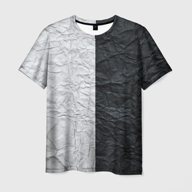 Мужская футболка 3D с принтом Мятая Черно-Белая Бумага , 100% полиэфир | прямой крой, круглый вырез горловины, длина до линии бедер | black and white | crumpled | paper | бумага | черно белый