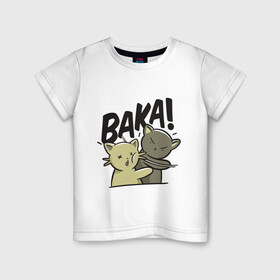Детская футболка хлопок с принтом Baka! , 100% хлопок | круглый вырез горловины, полуприлегающий силуэт, длина до линии бедер | animals | cat | drawing | punch | slap | животные | кот | кошка | пощечина | рисунок | удар
