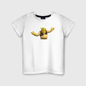 Детская футболка хлопок с принтом Шрек , 100% хлопок | круглый вырез горловины, полуприлегающий силуэт, длина до линии бедер | Тематика изображения на принте: кот в сапогах | осел | фиона | чаминг | шрек