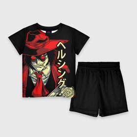 Детский костюм с шортами 3D с принтом Алукард на черном фоне ,  |  | alucard | anime | hellsing | алукард | аниме | вампир | знак | комиксы | манга | печать алукарда | печать кромвеля | хеллсинг