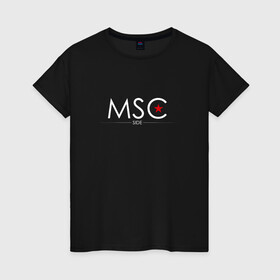 Женская футболка хлопок с принтом MSCside collection | MSC (2021) , 100% хлопок | прямой крой, круглый вырез горловины, длина до линии бедер, слегка спущенное плечо | 0x000000123 | moscow | moscow side | mscside | москва