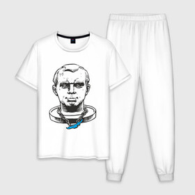 Мужская пижама хлопок с принтом Гагарин , 100% хлопок | брюки и футболка прямого кроя, без карманов, на брюках мягкая резинка на поясе и по низу штанин
 | бабрбук | байкал | гагарин