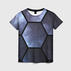 Женская футболка 3D с принтом Неон в космосе , 100% полиэфир ( синтетическое хлопкоподобное полотно) | прямой крой, круглый вырез горловины, длина до линии бедер | геометрия неона | неон | неоновая палитра | неоновая пятиугольная | неоновые звезды