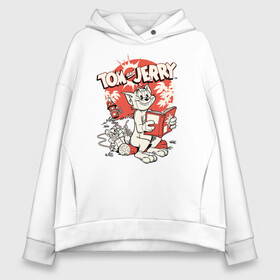 Женское худи Oversize хлопок с принтом Tom and Jerry , френч-терри — 70% хлопок, 30% полиэстер. Мягкий теплый начес внутри —100% хлопок | боковые карманы, эластичные манжеты и нижняя кромка, капюшон на магнитной кнопке | tom  jerry | tom and jerry | vdzabma | джерри | том | том  джерри | том и джерри