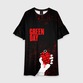 Детское платье 3D с принтом green day , 100% полиэстер | прямой силуэт, чуть расширенный к низу. Круглая горловина, на рукавах — воланы | Тематика изображения на принте: american idiot | boulevard of broke | day | green | green day | green day hits | green day lyrics | green day mix | green day music video | green day official | green day songs | green day videos | greenday | music | music video | official | warner record