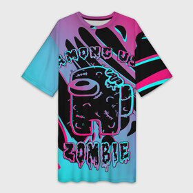Платье-футболка 3D с принтом Among Us | Neon Zombie ,  |  | among us | amongus | crewmate | game | glitch | imposter | impostor | neon | slime | zombi | zombie | амонг ас | амонг ус | глитч | зомби | игра | космос | неон | предатель | слайм | слизь | человечки в космосе