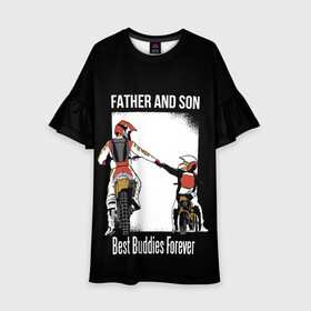 Детское платье 3D с принтом Папа и сын , 100% полиэстер | прямой силуэт, чуть расширенный к низу. Круглая горловина, на рукавах — воланы | art | child | dad | father | lettering | motorcycles | motorcycling | son | арт | мотоспорт | мотоциклы | надпись | отец | папа | ребенок | сын