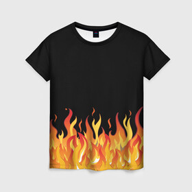 Женская футболка 3D с принтом ОГОНЬ И НИЧЕГО ЛИШНЕГО , 100% полиэфир ( синтетическое хлопкоподобное полотно) | прямой крой, круглый вырез горловины, длина до линии бедер | blaze | cs go | csgo | блазе | блейз | вектор | кс го | ксго | на черном фоне | нечего лишнего | огонь | пламя | языки пламени