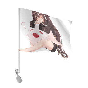 Флаг для автомобиля с принтом Отдыхающая Ху Тао , 100% полиэстер | Размер: 30*21 см | арт | милая девушка | отдых | привидение | призрак | рисунок | ху тао