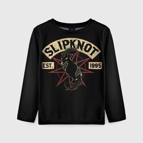 Детский лонгслив 3D с принтом Slipknot (1995) , 100% полиэстер | длинные рукава, круглый вырез горловины, полуприлегающий силуэт
 | metal | music | rock | slipknot | козел | логотип | металл | музыка | надпись | пентаграмма | рок | слипкнот | узор | цифры | чб | череп