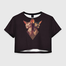 Женская футболка Crop-top 3D с принтом Mystical Sphinxes  , 100% полиэстер | круглая горловина, длина футболки до линии талии, рукава с отворотами | египет | коты | мистика | сфинксы | фараоны