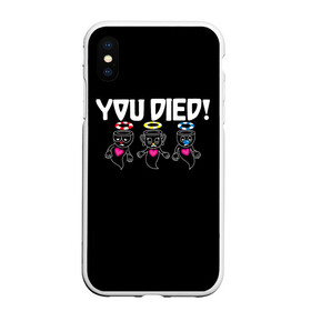 Чехол для iPhone XS Max матовый с принтом YOU DIED , Силикон | Область печати: задняя сторона чехла, без боковых панелей | art | cartoon | cup | cuphead | dark | devil | dice | die | died | game | ghost | gta | king | mugman | souls | the | you | арт | бос | босс | голова | демон | дьявол | игра | капхед | магмен | мультик | мультфильм | потрачено | приведение | пр