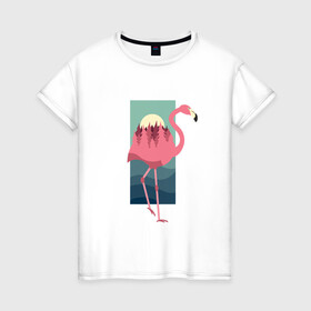 Женская футболка хлопок с принтом Фламинго лес и закат , 100% хлопок | прямой крой, круглый вырез горловины, длина до линии бедер, слегка спущенное плечо | africa | afrika | bird | double exposure | fashion | flamingo | forest | landscape | pink flamingo | summer | sunset | африка | двойная экспозиция | лес | лето | мода | нарисованный фламинго | пейзаж | птица | рисунок | розовый фламинго | тре