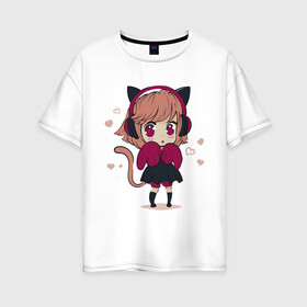 Женская футболка хлопок Oversize с принтом Little kawaii anime girl , 100% хлопок | свободный крой, круглый ворот, спущенный рукав, длина до линии бедер
 | anime | cute | girl | аниме | арт | девочка | девушка | манга | рисунок | уши