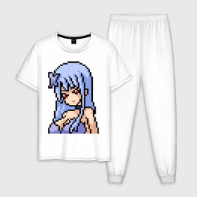 Мужская пижама хлопок с принтом Pixel art anime girl , 100% хлопок | брюки и футболка прямого кроя, без карманов, на брюках мягкая резинка на поясе и по низу штанин
 | anime | art | girl | manga | pixel | аниме | арт | девушка | манга | пиксель