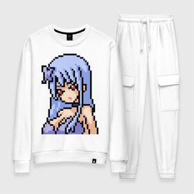 Женский костюм хлопок с принтом Pixel art anime girl , 100% хлопок | на свитшоте круглая горловина, мягкая резинка по низу. Брюки заужены к низу, на них два вида карманов: два 